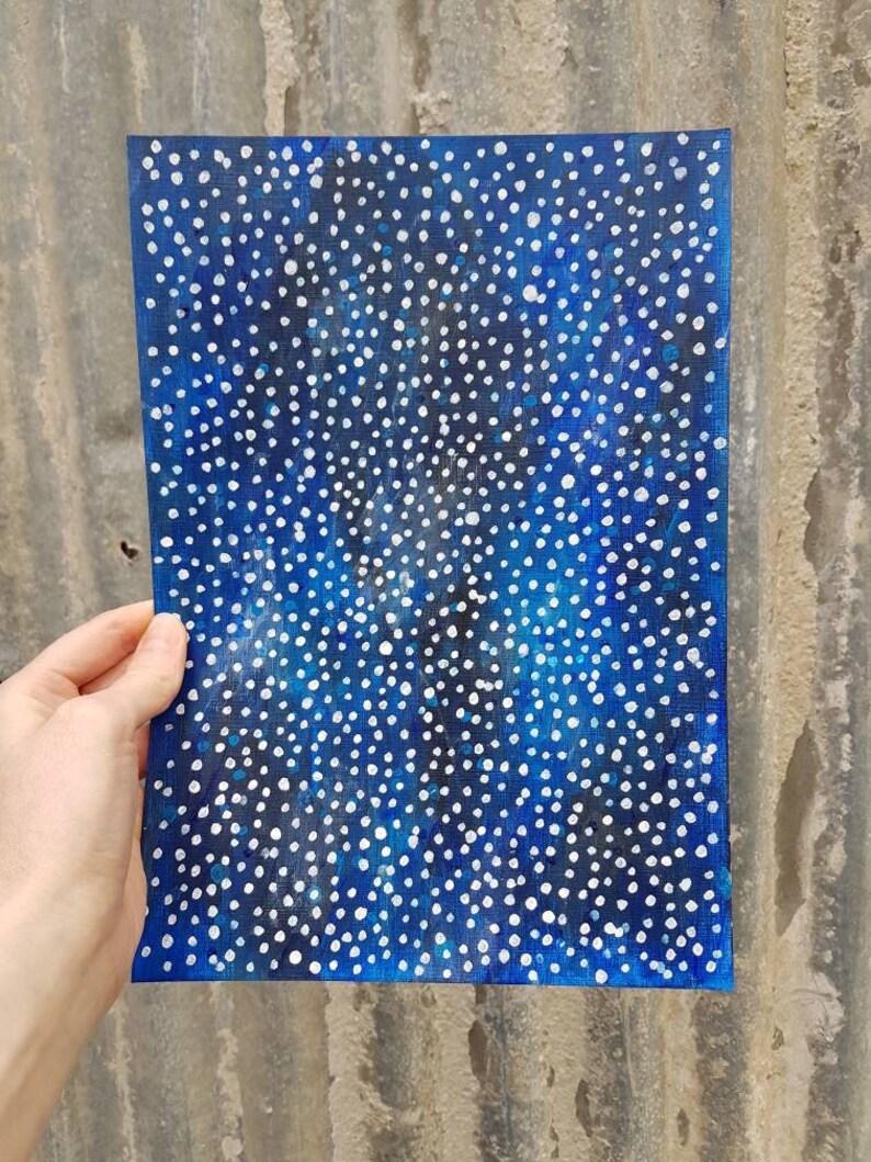 Original Abstract Painting, Blue Cosmic Art, Dotty Galaxy Stars, Celestial Painting, A4 Paper, Nursery Art, Australian Artist image 4