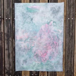 Original Pastel Pink and Blue Abstract Circle Painting, Light Calming Colours, Nursery Lunar Wall Art, Australian, Sci Fi Art image 5