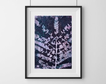 Small A5 Abstract Painting, Australian Handmade Art Print, Pink & Black Gelli Print, Fern Leaves, Rustic, Australian