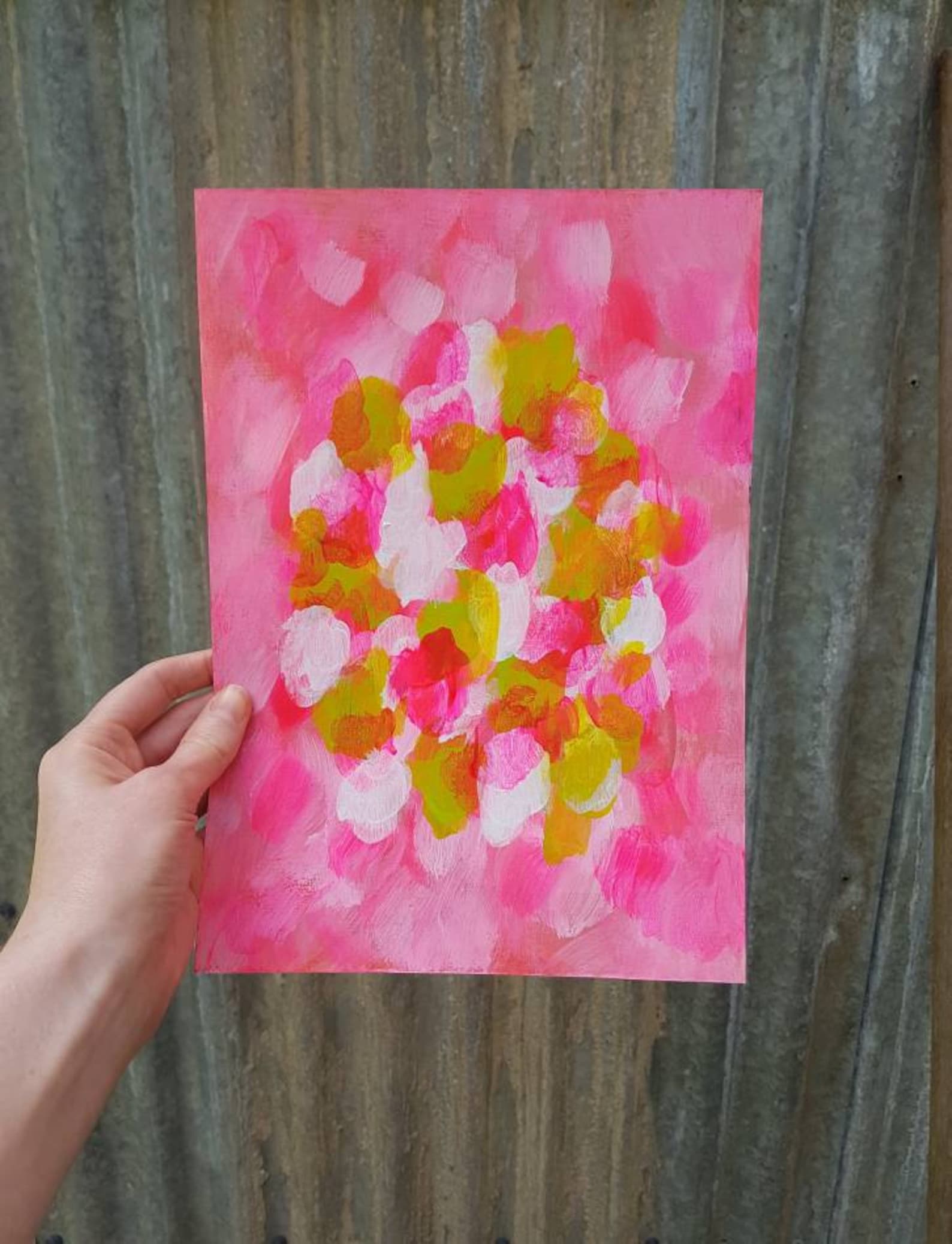 Original Abstract Painting Pink Paper Art Abstract Flowers Etsy