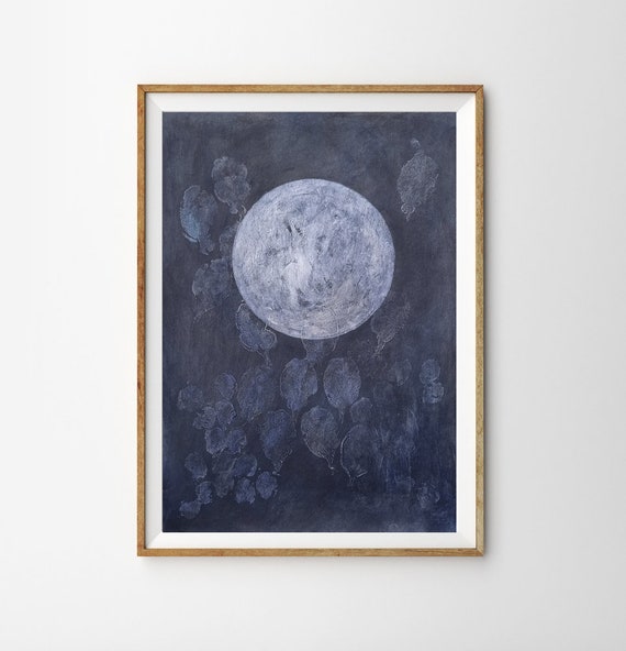 Original Abstract Moon Painting on A3 Paper, Minimalist Texured Muted Dark Lunar Full Moon, Celestial Australian Art, FREE SHIPPING