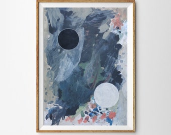 Original Abstract Painting on A3 Paper, Moon Art, Soft Muted Colours, Grey Pink, Experimental Australian Art