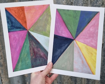 A5 Fine Art Print of Abstract Painting, Giclee Print, Geometric Triangles, Australian Art