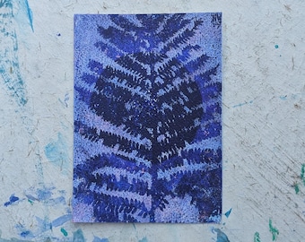 Abstract Art 4 x 5 Postcard on Watercolour Paper, Fern Print, Original Aceo Card, Handmade Gelli Art Print