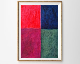 Original A3 Geometric Rectangles Painting, Minimalist, Bright Pink Green Art, Australian Art