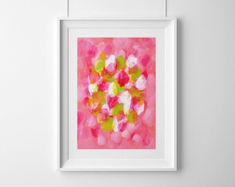 Original Abstract Painting, Pink Paper Art, Abstract Flowers, Midcentury Modern by Australian Artist, Elizabeth Ellenor