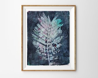 8 x 10 Abstract Fern Painting, Australian Modern Art, Mono Gelli Print, Nature Leaves, Bedroom Office Wall Art