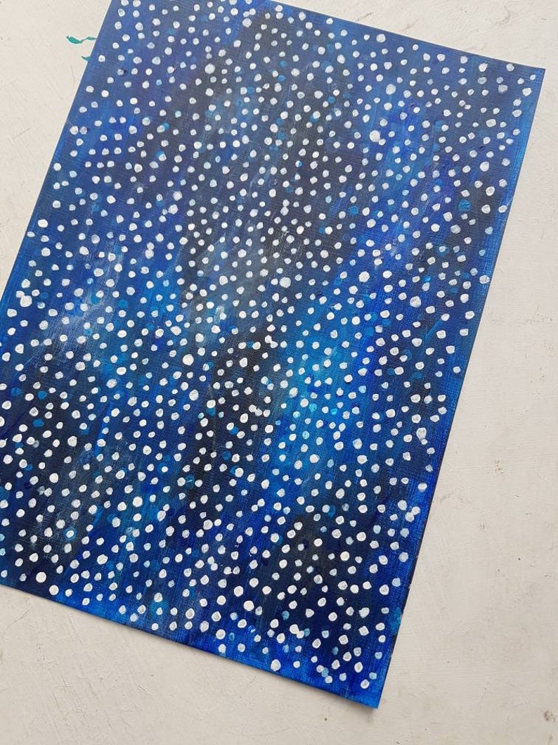 Original Abstract Painting, Blue Cosmic Art, Dotty Galaxy Stars, Celestial Painting, A4 Paper, Nursery Art, Australian Artist image 6