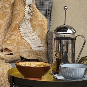 Coverlet - handwoven lambswool throw in yellow ochre - sofa throw, blanket, large lap rug