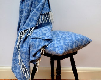 Handwoven lambswool throw - 'Moroccan Tiles' - in sapphire blue - throw, blanket throw, sofa throw, lap rug