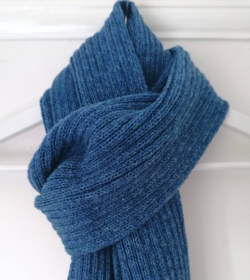 Radiant Sapphire, Cornflower Blue handmade lambswool knitted rib scarf an English classic, perfect for country walks and dog walking image 2