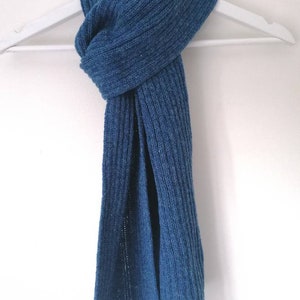 Radiant Sapphire, Cornflower Blue handmade lambswool knitted rib scarf an English classic, perfect for country walks and dog walking image 7