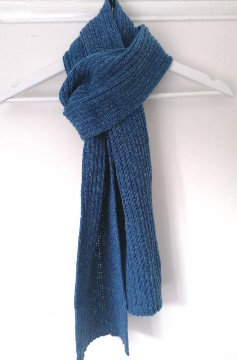 Radiant Sapphire, Cornflower Blue handmade lambswool knitted rib scarf an English classic, perfect for country walks and dog walking image 7