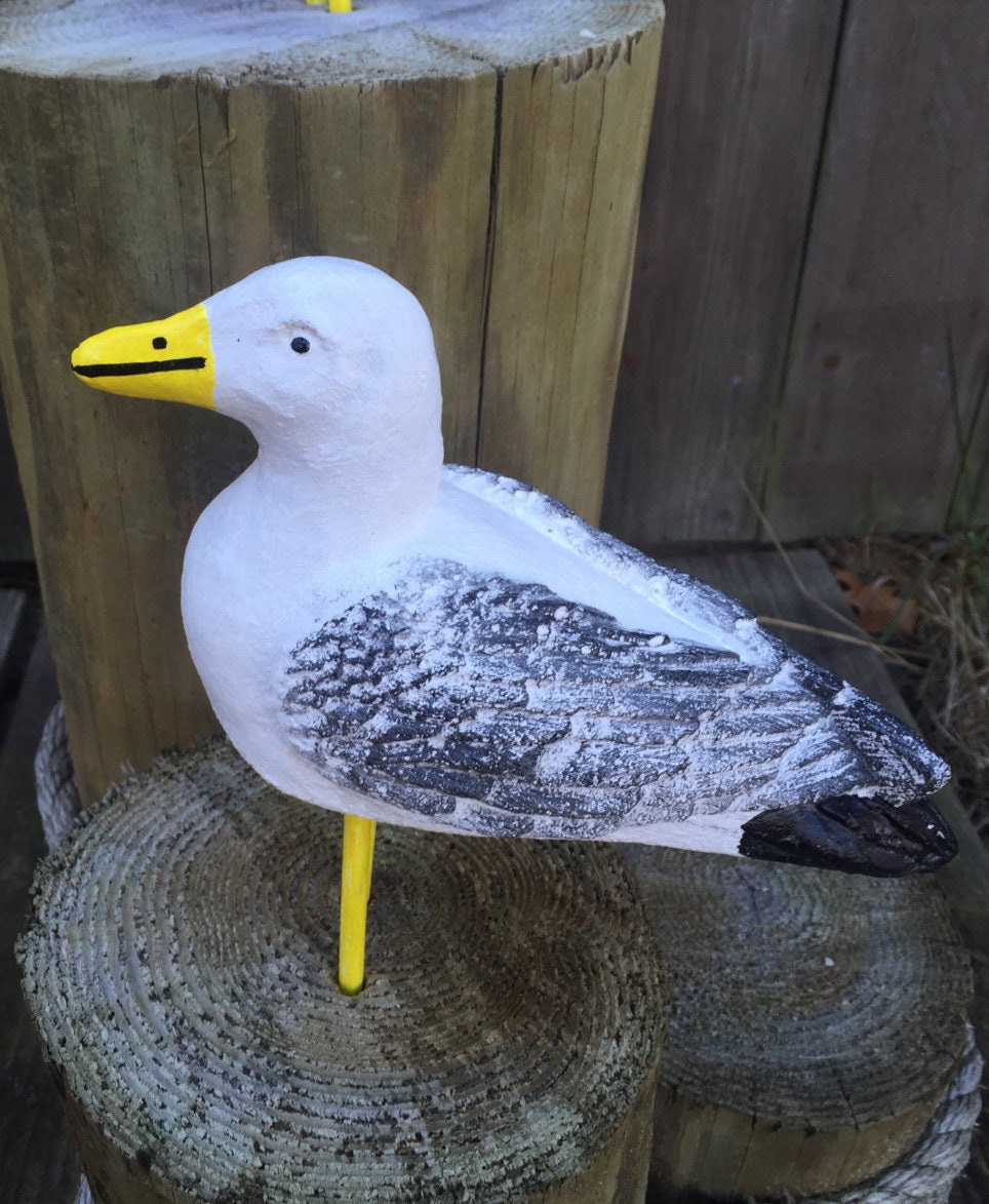 Outdoor Cement Seagull Statue Black Tail Gull Etsy