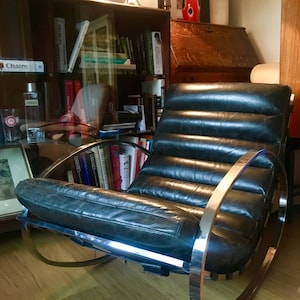 SOLD A Vintage Milo Baughman style leather chrome Steel rocking chair