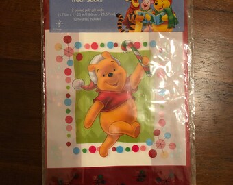 Disney - 12 Printed Poly Christmas Winnie the Pooh Gift Sacks and Ties ***Free Shipping***