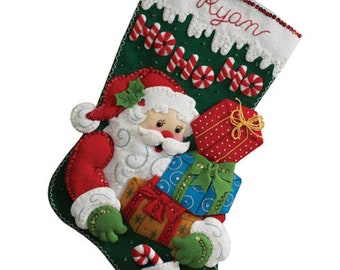 Bucilla - Ho Ho Ho Santa Stocking **Plus FREE any 9.99 mini ornament of choice**  - Stamped Felt Kit NIP #86171 ***Free Shipping***