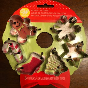 Wilton - Brand NEW 6 Mini Variety Cutter Cookie Set - Peperkoek, zuurstok, Kous, Kerstboom, Ster, Sneeuwvlok *** Gratis verzending ***