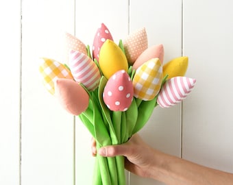 Muttertagsgeschenk für Mama Wohndekor Frühlingsblumen Stoff Blumen Stoff Tulpen Hochzeitsstrauß Baumwollblumen Blumenstrauß Hochzeitsblumen