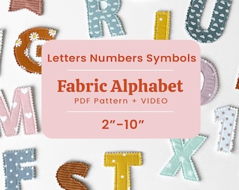 Fabric Letters Numbers Symbols Alphabet Pattern, Sizes 3-10" Template