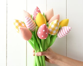 Details about   8 Fabric Tulips Spring Decoration Cottage Fabric Choice of Colour show original title 