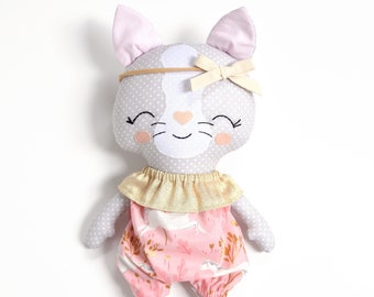 Muñeca de gato de peluche Ropa para muñecas Muñeca de tela Baby Shower Regalo Muñeca de trapo Juguete Animal Muñeca Vestir muñeca Kitty Felpar Muñeca Muñeca suave