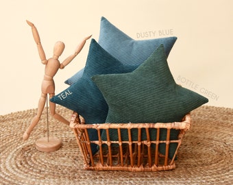 Corduroy maankussen: boho kinderkamerdecoratie, bosgroen kussen