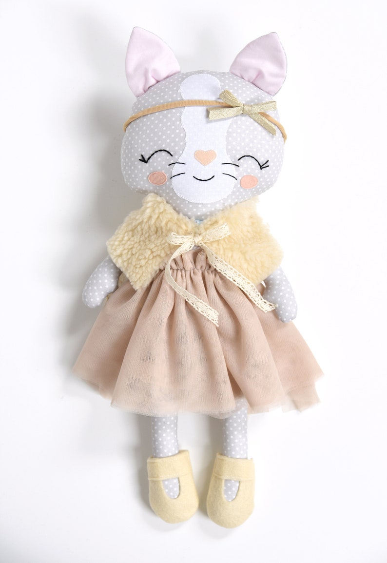 Gevulde Kat Pop Kleding voor Poppen Doek Doll Baby Shower Gift Rag Doll Toy Animal Doll Dress up Doll Kitty Pluche Heirloom Doll Soft Doll afbeelding 3