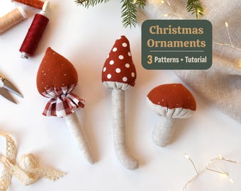 Christmas Ornaments Sewing Pattern, Mushroom Ornament, Toadstool Tutorial
