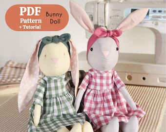Patrón conejito de peluche con ropa pdf Patrón y tutorial Bunny Doll, patrón de conejo, conejito de pascua, patrón de peluche, patrón fácil