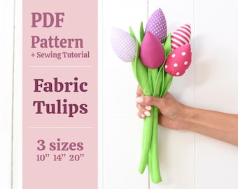Fabric Flower Pattern, DIY Fabric Tulips Bouquet, Mother Day Gift, Mother's Day Flowers, Tulip Sewing Pattern, Mother's Day Sewing Pattern