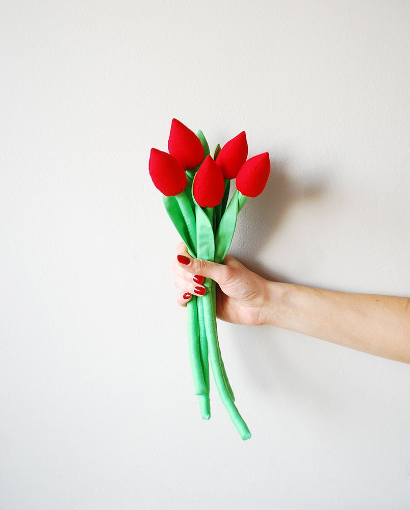 Tissu Fleurs Tissu Tulipes Mariage Bouquet Printemps Cadeau d'anniversaire Pour Maman Cadeau de Demo