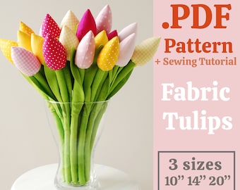 Patrón de flores de tela Patrón de costura de tulipán Tutorial de costura de primavera PDF Patrón de flores de primavera Flores Ramo de tela Plantilla de decoración de Pascua