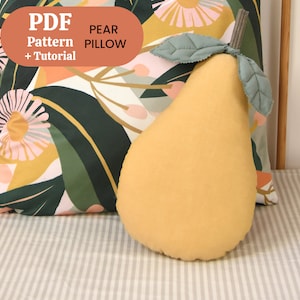 Pear Pillow PDF sewing pattern, plush pear shaped pillow, apple fruit cushion Pattern, Food Sewing Pattern, Decorative Pillow, Kids Throw