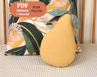 Almohada de pera Patrón de costura PDF, almohada en forma de pera de felpa, patrón de cojín de fruta de manzana, patrón de costura de alimentos, almohada decorativa, tiro para niños