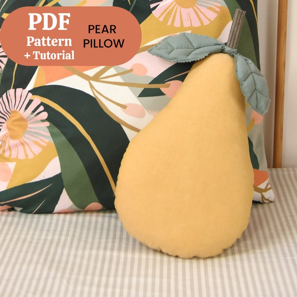 Pear Pillow PDF sewing pattern, plush pear shaped pillow, apple fruit cushion Pattern, Food Sewing Pattern, Decorative Pillow, Kids Throw