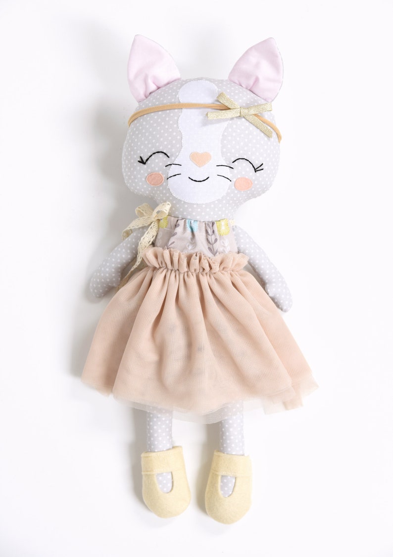 Gevulde Kat Pop Kleding voor Poppen Doek Doll Baby Shower Gift Rag Doll Toy Animal Doll Dress up Doll Kitty Pluche Heirloom Doll Soft Doll afbeelding 2