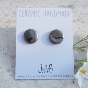 FOR MEN ceramic stud earrings handmade, small black round earrings, Round minimalist studs.