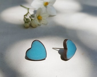 Heart stud earrings, Handmade ceramic earrings, Turquoise heart earrings, Mother's Day Gift, Valentine's Day Gift