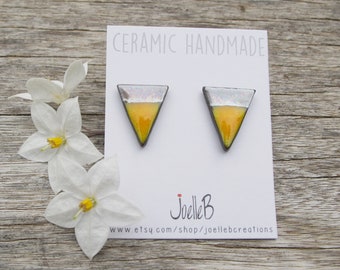 Ceramic stud earrings, Yellow spike studs, Geometric earrings, Minimalist studs, Gift for her