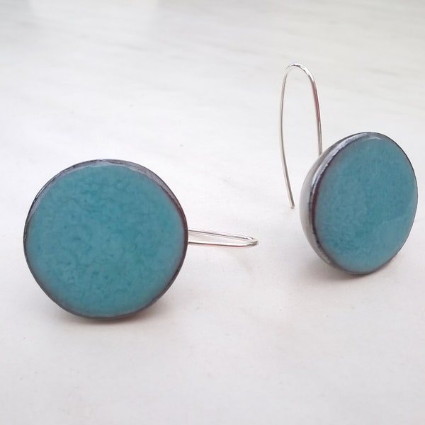 Ceramic earrings turquoise, Sterling silver hooks, Dangle earrings handmade, Minimalist and geometric earrings.