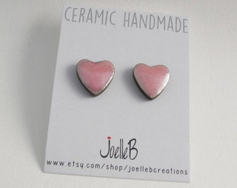 Heart stud earrings, Light pink ceramic earrings, Valentines Day gift, Mothers Day gift.