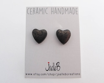 Pendientes de corazón negro, pendientes de cerámica, regalo de San Valentín, día de la madre.