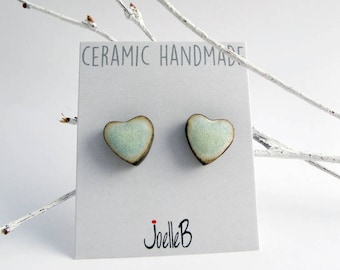 Light blue ceramic earrings, Heart stud earrings, Hypoallergenic earrings, Mothers Day gift, Valentines Day gift