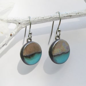 Turquoise and silver ceramic earrings, surgical steel hooks, minimalist earrings handmade in France.