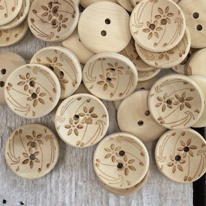 Wooden Buttons - 2 holes - 20mm, 6/8 inch, Sustainable, Natural Buttons,  Pack of 20