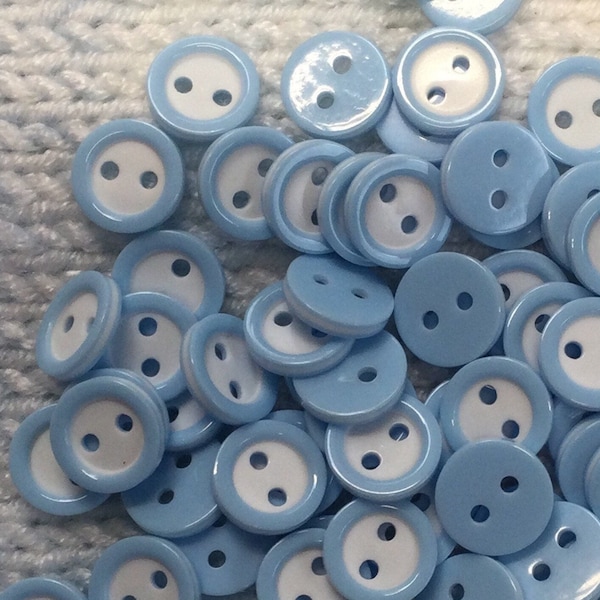 Boutons bleu ciel et blancs - 10 mm 4/8 po., - lot de 20