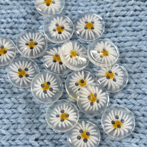 Flower buttons clear glass effect 14mm - set of 8