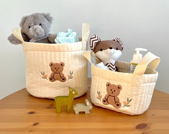 Caddy de sac à langer brodé d'ours, sac de rangement, sac de rangement pour bébé - parfait pour un cadeau de baby shower