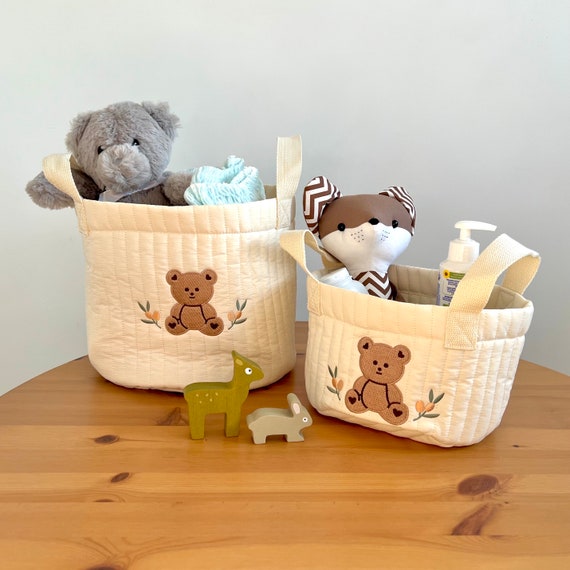 Bear-Embroidered Baby Diaper Bag Caddy, storage bag, baby tidy - Perfect for a Baby Shower Gift